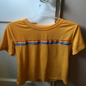 YELLOW CROPPED SHIRT WITH RAINBOW STRIPE
